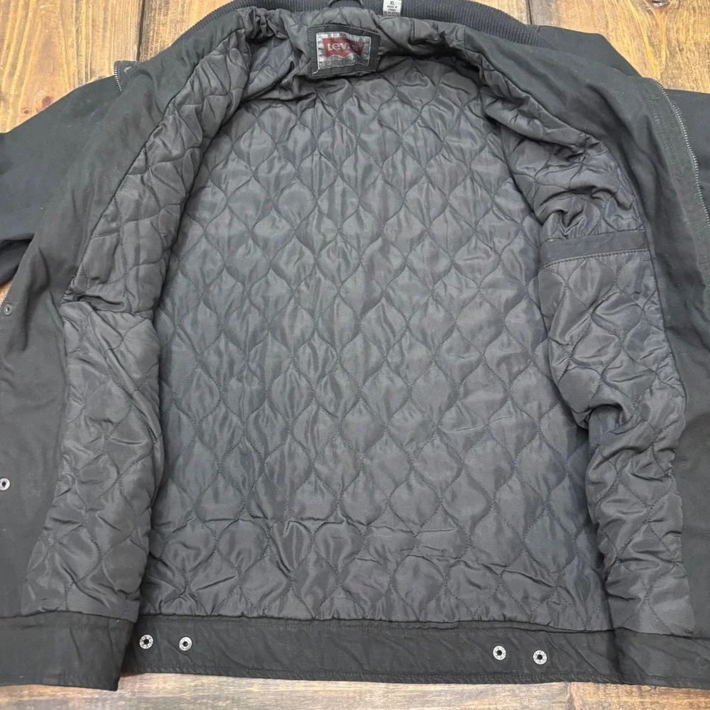 Levis Mens Black Canvas Quilted Field Jacket XL Full‎ Zip Snap utility, pockets